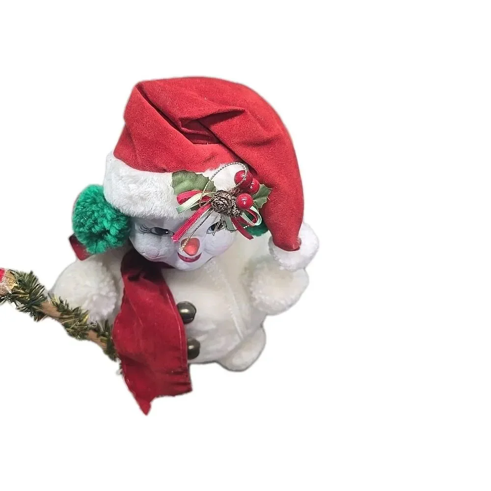 Short Stubby Cherub Stuffed Snowman Resin Face Red Hat Scarf 11